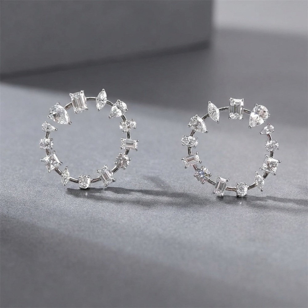 9.50 ctw Multi-Shape Moissanite Circle Earrings in 925 Sterling Silver